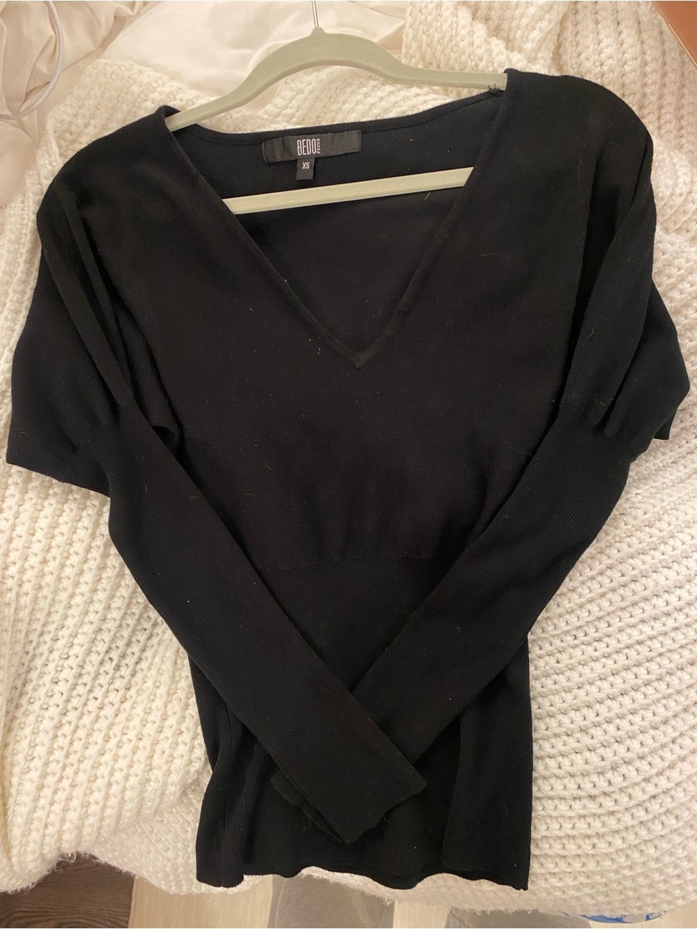 Cinched waist batwing thin soft knit v neck top